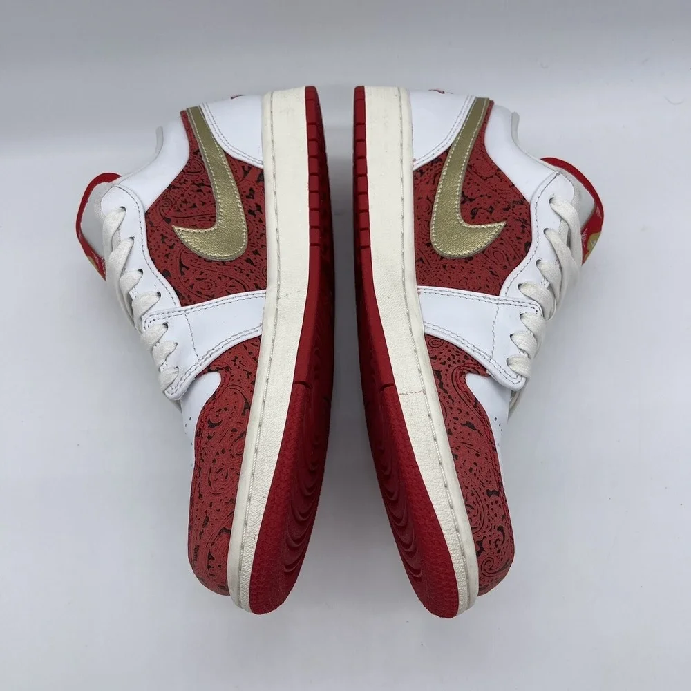 Nike Air Jordan 1 Low SE Spades Men's Size 9 Sneakers DJ5185-100 Red/Gold/White